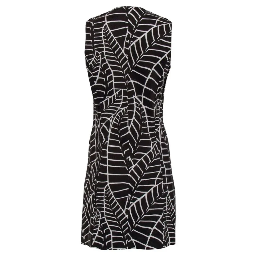 TORY BURCH Brown & White Leaf Print Zip-Up Corduroy Shift Dress, Size 4